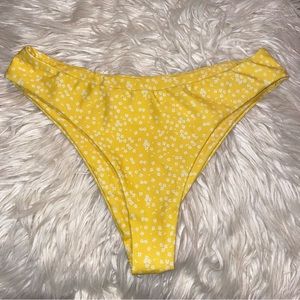 Yellow with white flowers high leg bikini bottom